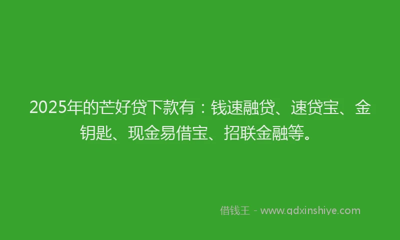 2025年的芒好贷下款有：钱速融贷、速贷宝、金钥匙、现金易借宝、招联金融等。