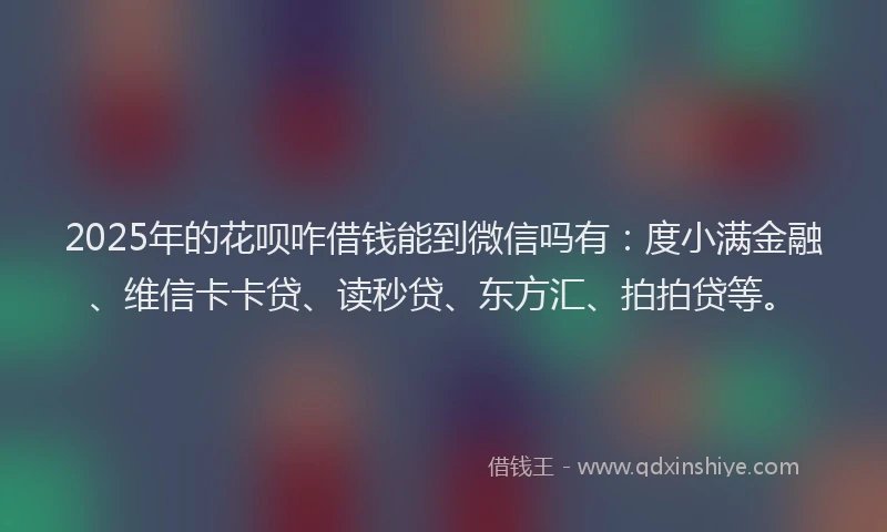 2025年的花呗咋借钱能到微信吗有：度小满金融、维信卡卡贷、读秒贷、东方汇、拍拍贷等。