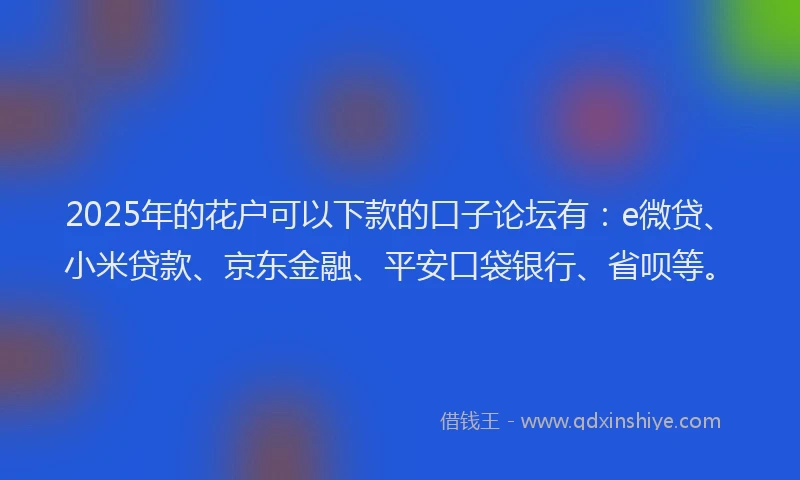 2025年的花户可以下款的口子论坛有：e微贷、小米贷款、京东金融、平安口袋银行、省呗等。