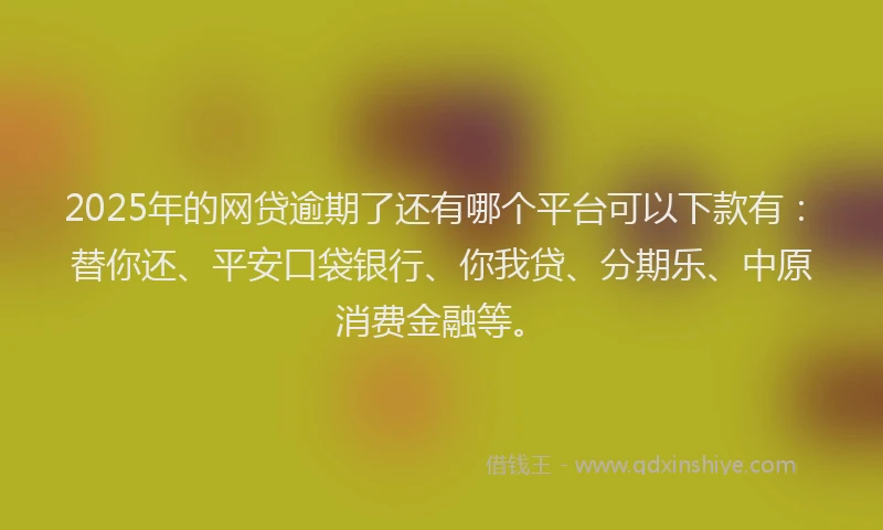 2025年的网贷逾期了还有哪个平台可以下款有：替你还、平安口袋银行、你我贷、分期乐、中原消费金融等。