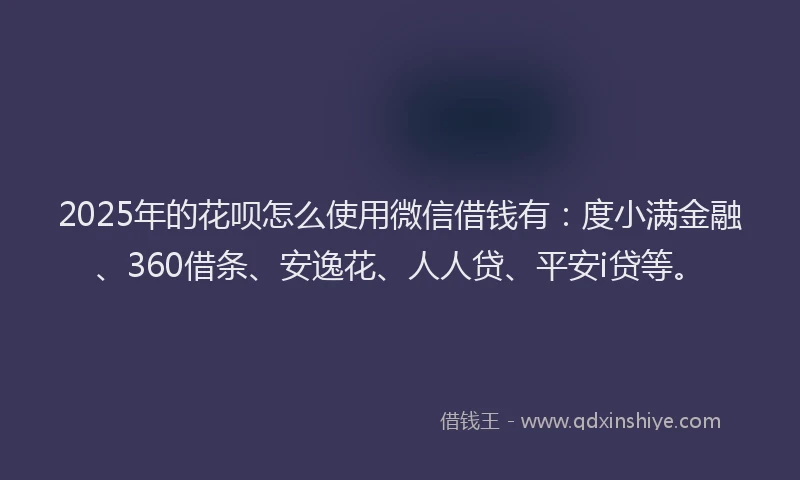 2025年的花呗怎么使用微信借钱有：度小满金融、360借条、安逸花、人人贷、平安i贷等。