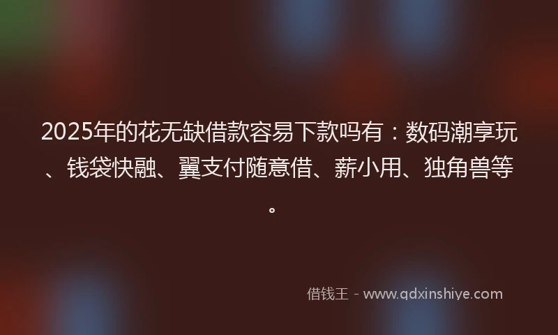 2025年的花无缺借款容易下款吗有：数码潮享玩、钱袋快融、翼支付随意借、薪小用、独角兽等。