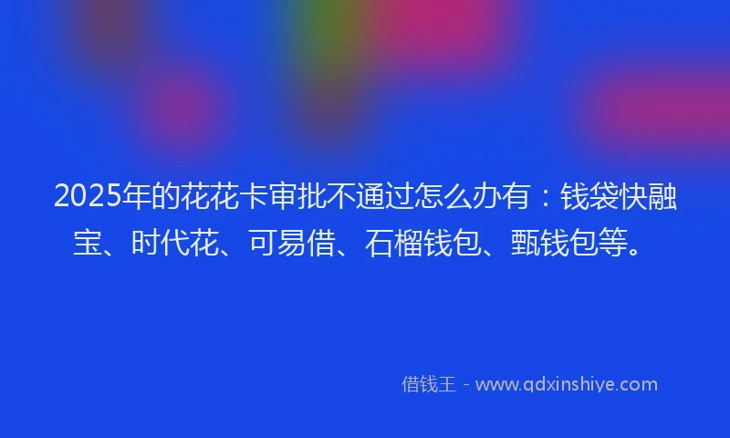 2025年的花花卡审批不通过怎么办有：钱袋快融宝、时代花、可易借、石榴钱包、甄钱包等。