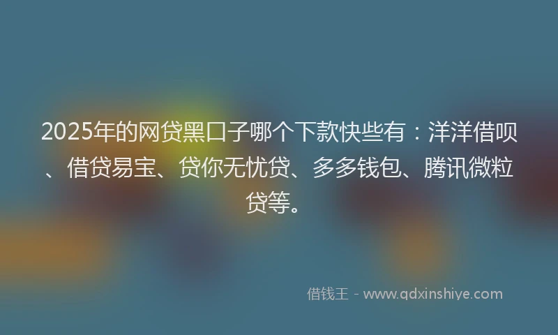 2025年的网贷黑口子哪个下款快些有：洋洋借呗、借贷易宝、贷你无忧贷、多多钱包、腾讯微粒贷等。