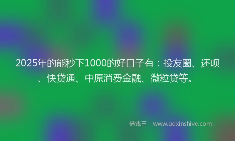 2025年的能秒下1000的好口子有：投友圈、还呗、快贷通、中原消费金融、微粒贷等。