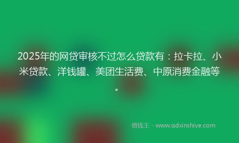 2025年的网贷审核不过怎么贷款有：拉卡拉、小米贷款、洋钱罐、美团生活费、中原消费金融等。