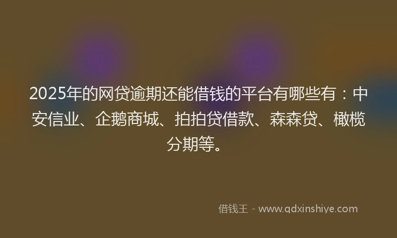 2025年的网贷逾期还能借钱的平台有哪些有：中安信业、企鹅商城、拍拍贷借款、森森贷、橄榄分期等。