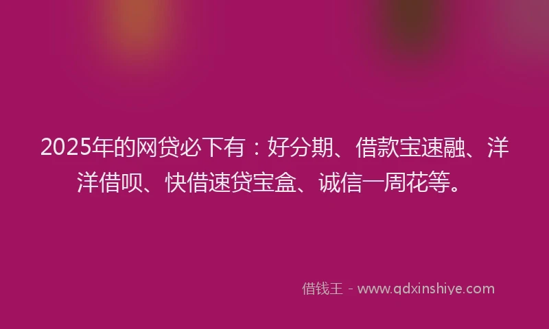 2025年的网贷必下有：好分期、借款宝速融、洋洋借呗、快借速贷宝盒、诚信一周花等。