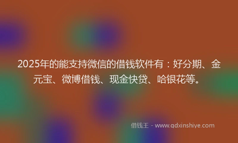2025年的能支持微信的借钱软件有：好分期、金元宝、微博借钱、现金快贷、哈银花等。