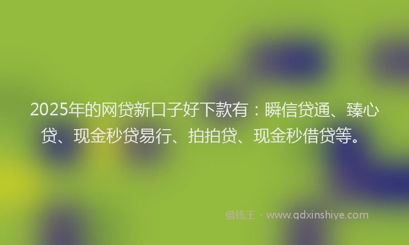 2025年的网贷新口子好下款有：瞬信贷通、臻心贷、现金秒贷易行、拍拍贷、现金秒借贷等。