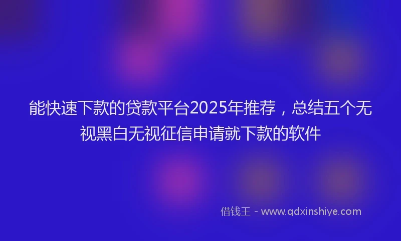 能快速下款的贷款平台2025年推荐，总结五个无视黑白无视征信申请就下款的软件