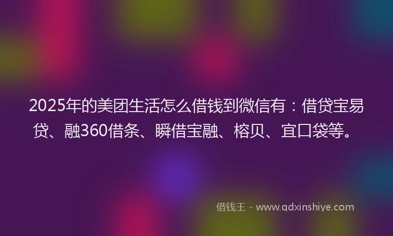 2025年的美团生活怎么借钱到微信有：借贷宝易贷、融360借条、瞬借宝融、榕贝、宜口袋等。
