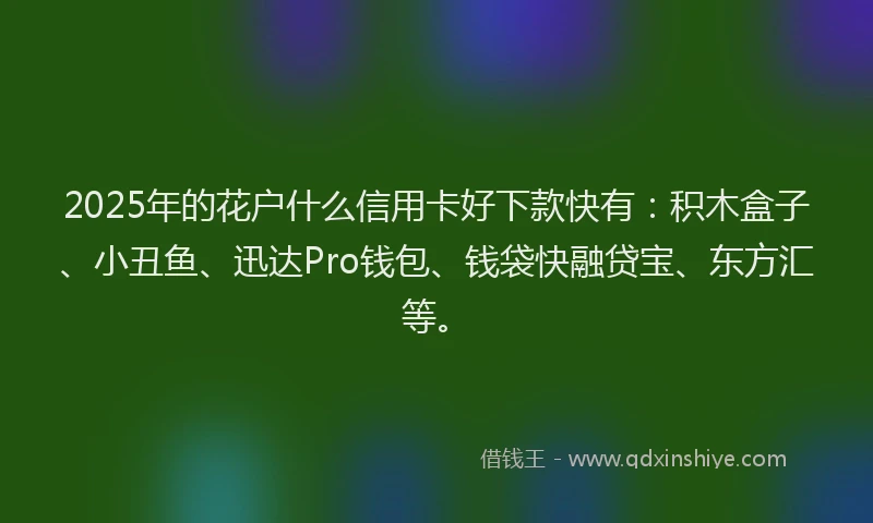 2025年的花户什么信用卡好下款快有：积木盒子、小丑鱼、迅达Pro钱包、钱袋快融贷宝、东方汇等。