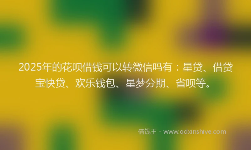 2025年的花呗借钱可以转微信吗有：星贷、借贷宝快贷、欢乐钱包、星梦分期、省呗等。