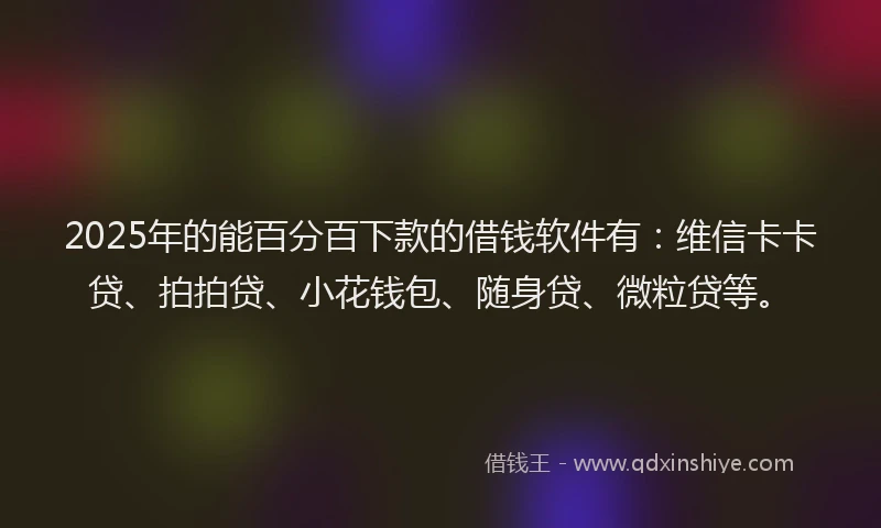 2025年的能百分百下款的借钱软件有：维信卡卡贷、拍拍贷、小花钱包、随身贷、微粒贷等。