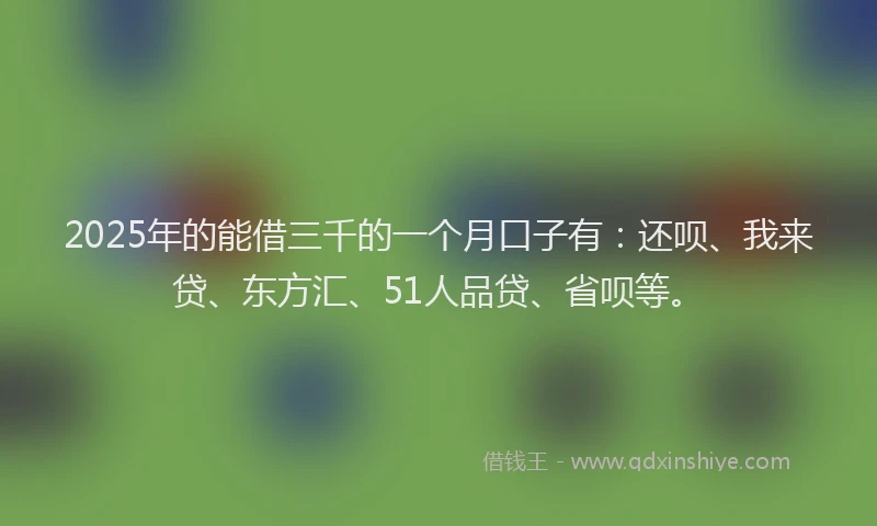 2025年的能借三千的一个月口子有：还呗、我来贷、东方汇、51人品贷、省呗等。