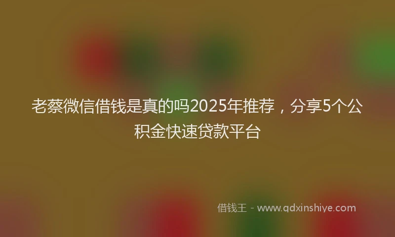 老蔡微信借钱是真的吗2025年推荐，分享5个公积金快速贷款平台