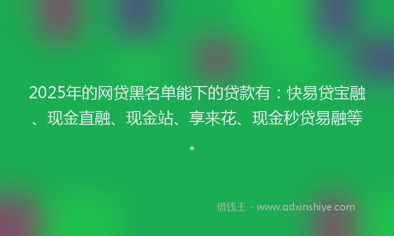 2025年的网贷黑名单能下的贷款有：快易贷宝融、现金直融、现金站、享来花、现金秒贷易融等。