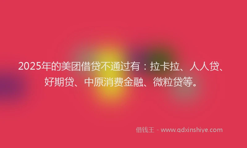 2025年的美团借贷不通过有：拉卡拉、人人贷、好期贷、中原消费金融、微粒贷等。