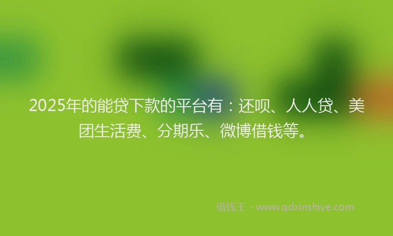 2025年的能贷下款的平台有：还呗、人人贷、美团生活费、分期乐、微博借钱等。