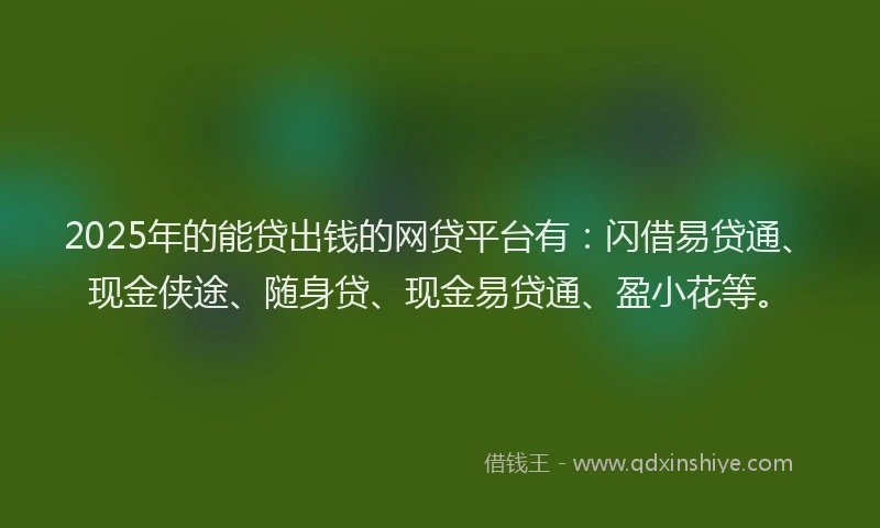 2025年的能贷出钱的网贷平台有：闪借易贷通、现金侠途、随身贷、现金易贷通、盈小花等。