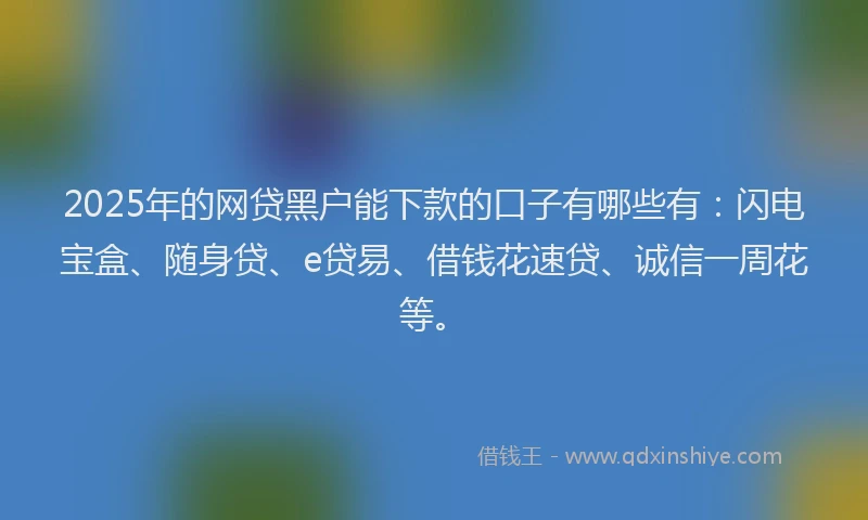 2025年的网贷黑户能下款的口子有哪些有：闪电宝盒、随身贷、e贷易、借钱花速贷、诚信一周花等。