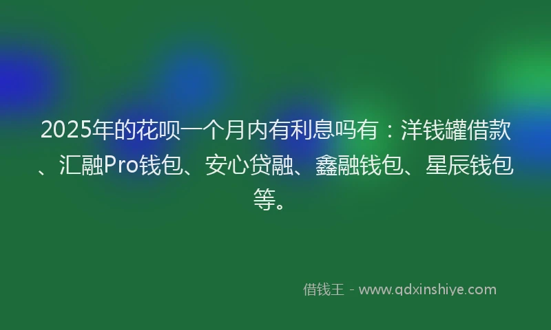 2025年的花呗一个月内有利息吗有：洋钱罐借款、汇融Pro钱包、安心贷融、鑫融钱包、星辰钱包等。