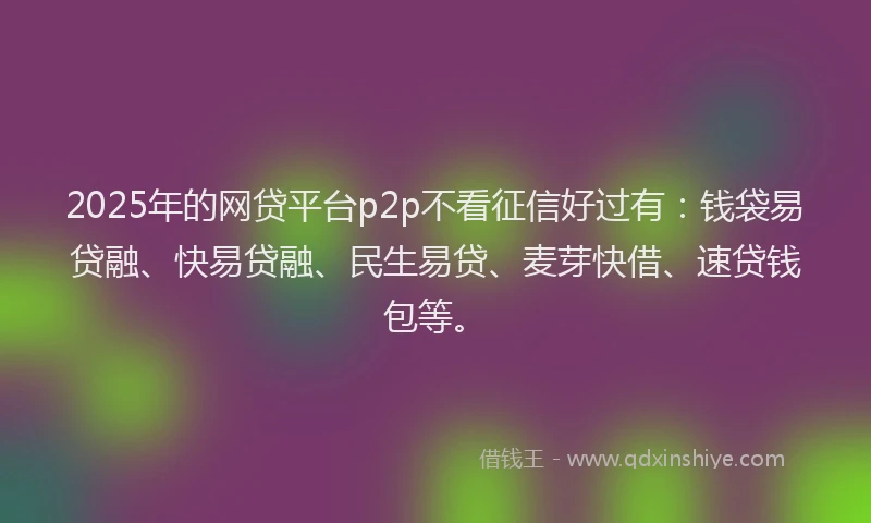 2025年的网贷平台p2p不看征信好过有：钱袋易贷融、快易贷融、民生易贷、麦芽快借、速贷钱包等。