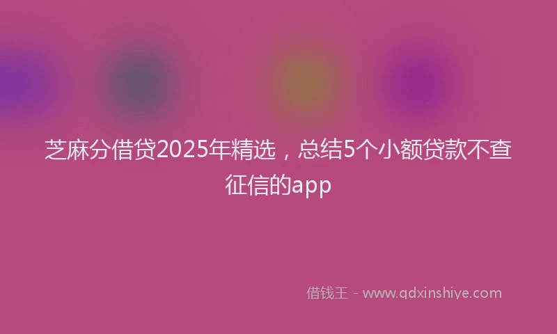 芝麻分借贷2025年精选，总结5个小额贷款不查征信的app