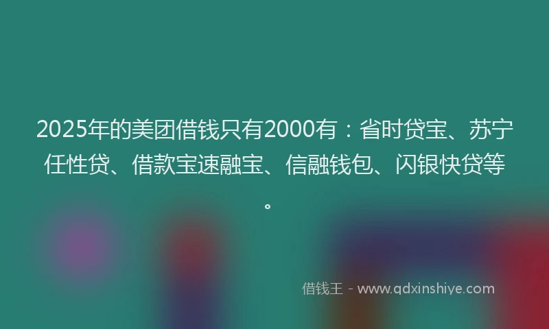 2025年的美团借钱只有2000有：省时贷宝、苏宁任性贷、借款宝速融宝、信融钱包、闪银快贷等。