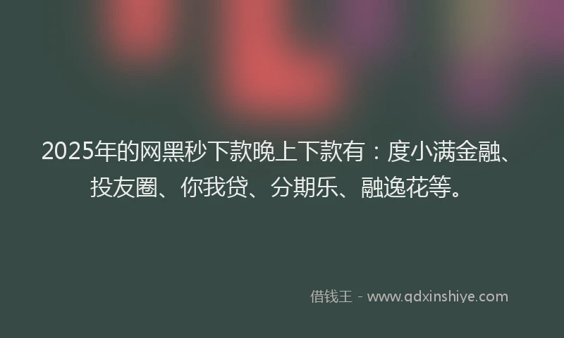 2025年的网黑秒下款晚上下款有：度小满金融、投友圈、你我贷、分期乐、融逸花等。