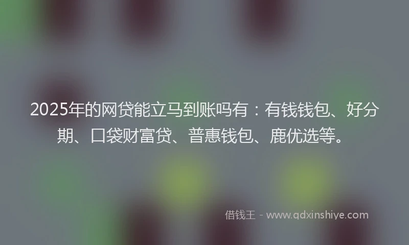 2025年的网贷能立马到账吗有：有钱钱包、好分期、口袋财富贷、普惠钱包、鹿优选等。