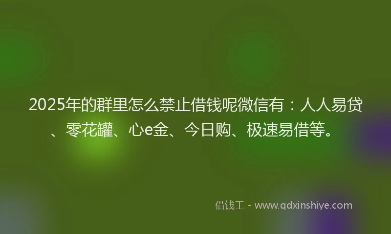 2025年的群里怎么禁止借钱呢微信有：人人易贷、零花罐、心e金、今日购、极速易借等。