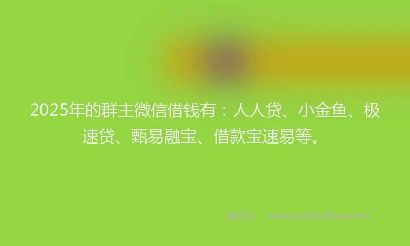 2025年的群主微信借钱有：人人贷、小金鱼、极速贷、甄易融宝、借款宝速易等。