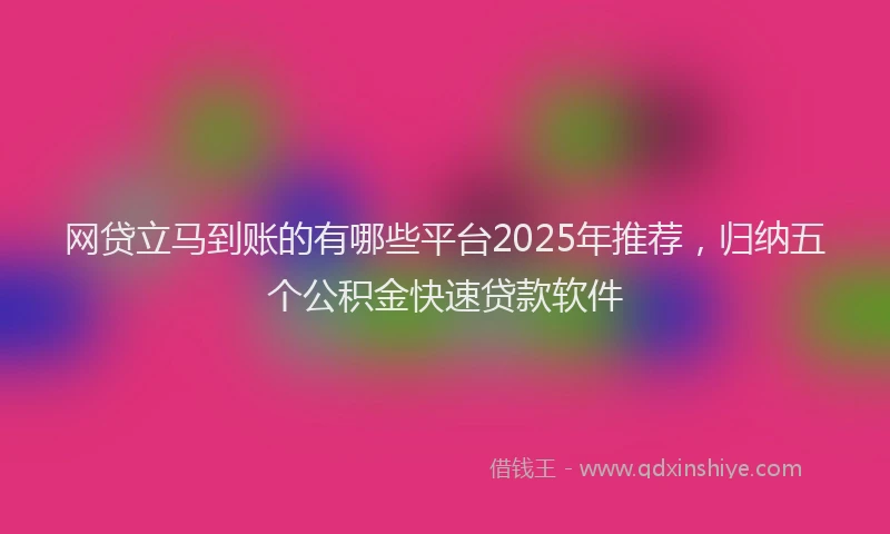 网贷立马到账的有哪些平台2025年推荐，归纳五个公积金快速贷款软件