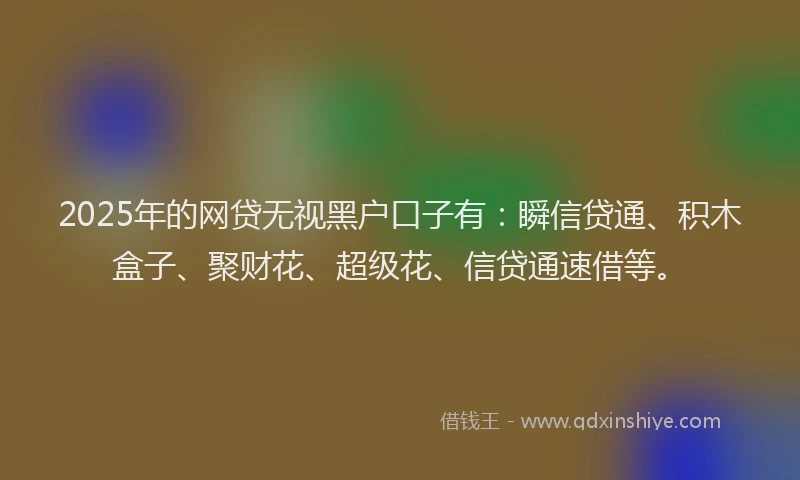 2025年的网贷无视黑户口子有：瞬信贷通、积木盒子、聚财花、超级花、信贷通速借等。