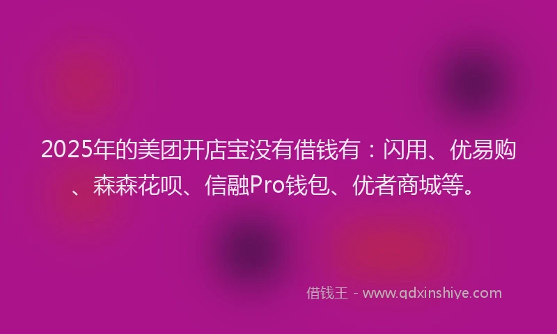 2025年的美团开店宝没有借钱有：闪用、优易购、森森花呗、信融Pro钱包、优者商城等。