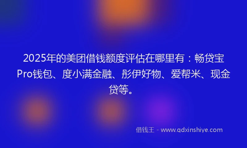 2025年的美团借钱额度评估在哪里有：畅贷宝Pro钱包、度小满金融、彤伊好物、爱帮米、现金贷等。