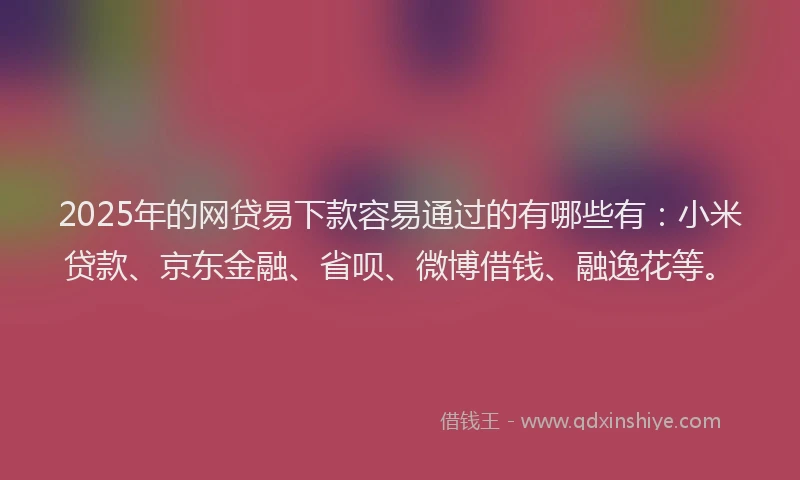 2025年的网贷易下款容易通过的有哪些有：小米贷款、京东金融、省呗、微博借钱、融逸花等。