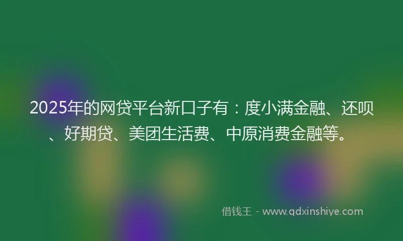 2025年的网贷平台新口子有：度小满金融、还呗、好期贷、美团生活费、中原消费金融等。