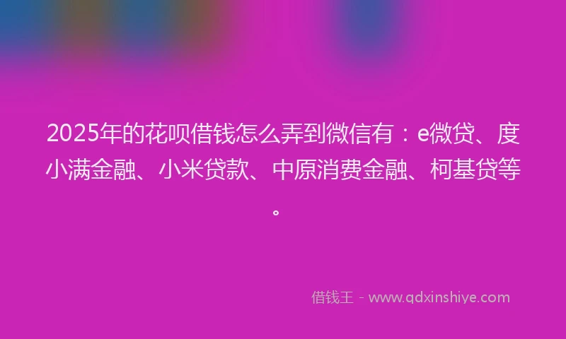 2025年的花呗借钱怎么弄到微信有：e微贷、度小满金融、小米贷款、中原消费金融、柯基贷等。