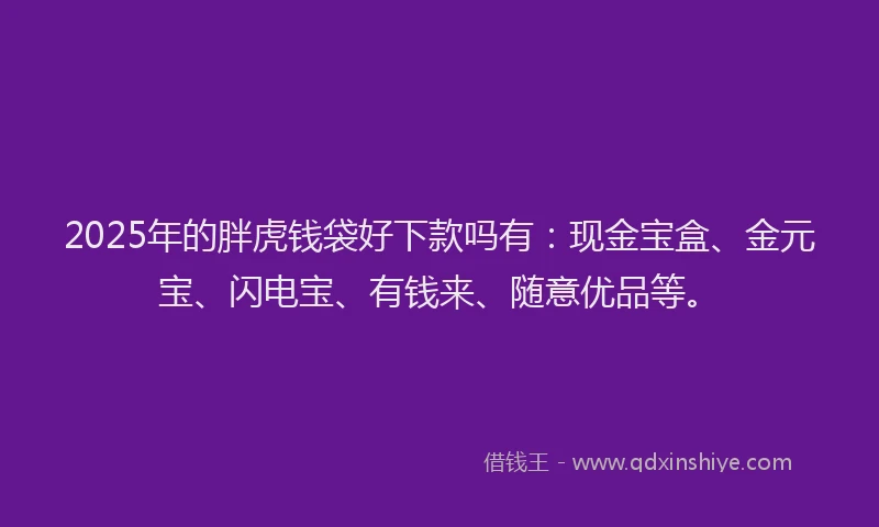 2025年的胖虎钱袋好下款吗有：现金宝盒、金元宝、闪电宝、有钱来、随意优品等。