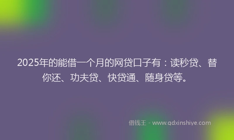 2025年的能借一个月的网贷口子有：读秒贷、替你还、功夫贷、快贷通、随身贷等。
