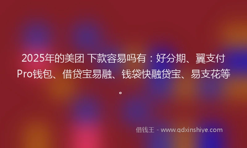 2025年的美团 下款容易吗有：好分期、翼支付Pro钱包、借贷宝易融、钱袋快融贷宝、易支花等。