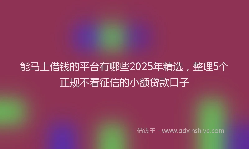 能马上借钱的平台有哪些2025年精选，整理5个正规不看征信的小额贷款口子