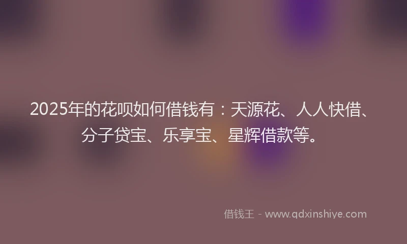 2025年的花呗如何借钱有：天源花、人人快借、分子贷宝、乐享宝、星辉借款等。