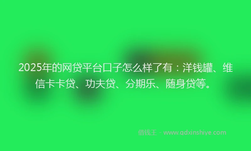 2025年的网贷平台口子怎么样了有：洋钱罐、维信卡卡贷、功夫贷、分期乐、随身贷等。