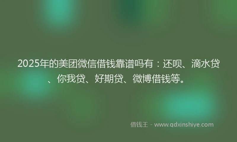 2025年的美团微信借钱靠谱吗有：还呗、滴水贷、你我贷、好期贷、微博借钱等。