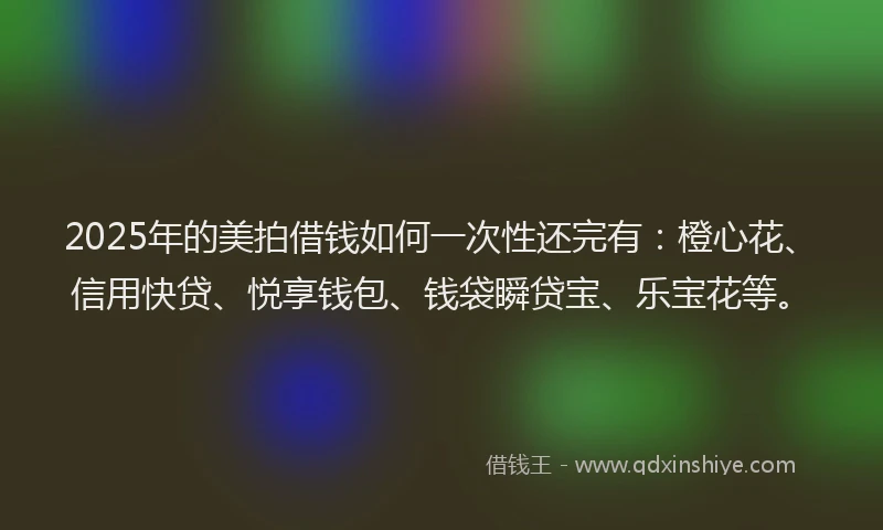 2025年的美拍借钱如何一次性还完有：橙心花、信用快贷、悦享钱包、钱袋瞬贷宝、乐宝花等。