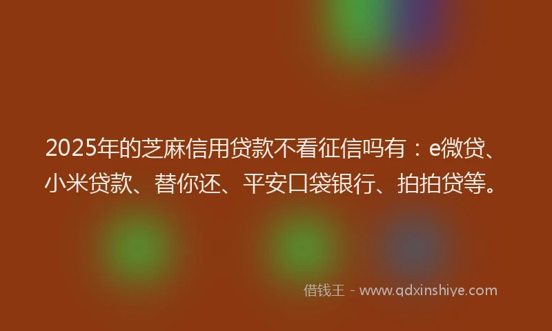 2025年的芝麻信用贷款不看征信吗有：e微贷、小米贷款、替你还、平安口袋银行、拍拍贷等。
